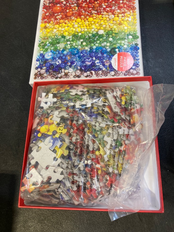 Photo 1 of Galison 500 Piece Rainbow Marbles Jigsaw Puzzle for Families and Adults, Finished Puzzle is a Unique Rainbow Image, Photo Art Puzzle Includes Varying Colors and Sizes of Marbles