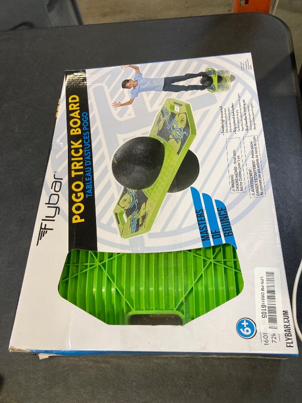 Photo 1 of Flybar Pogo Trick Ball for Kids, Trick Bounce Board for Boys and Girls Ages 6+, Up to 160 lbs, Includes Pump, Easy to Carry Handle, Durable Plastic Deck Indoor, Outdoor Toy Pogo Jumper (Green Mean)