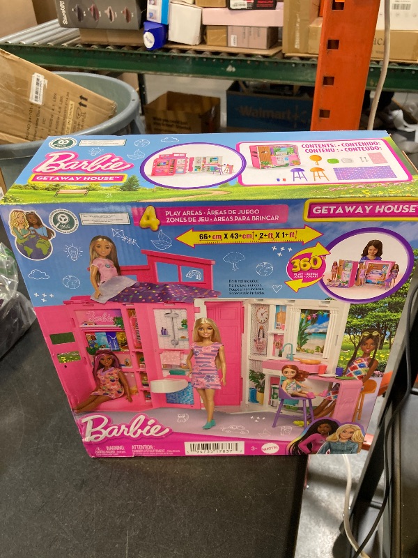 Photo 1 of Barbie Dollhouse Playset, Getaway House with 11 Accessories Including 2 Chairs, 4 Play Areas & 360-degree Play