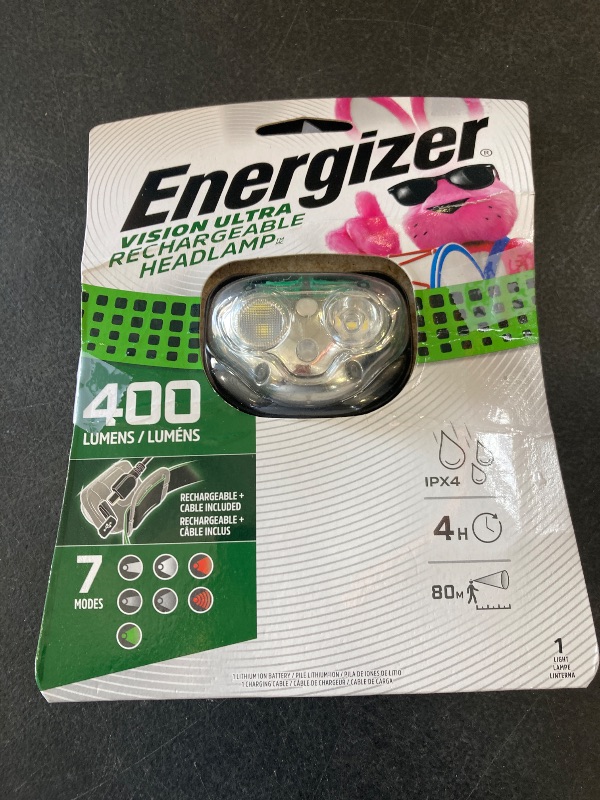 Photo 1 of Energizer Vision LED Rechargeable Headlamp, Water Resistant Bright LED Headlamp for Outdoors, Camping Gear and Hurricane Supplies, Includes USB Charging Cable, Pack of 1