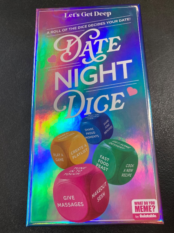 Photo 1 of Let’s Get Deep® Date Night Dice by Relatable, Roll for 200+ Unique Date Night Ideas, Gifts, and Wedding Gifts for Couples, Includes 4 Custom Dice and Instructions, Designed for Couples Ages 18+
