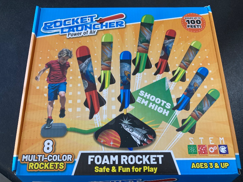 Photo 1 of Toys Rocket Launcher for Kids - Launch up to 100 Ft, 8 Multi-Color Foam Rockets & Adjustable Launch Stand, Kids Outdoor Toys, Birthday Toys for Kids Boys Girls Age 3+ Years Old