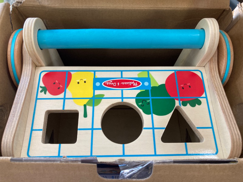 Photo 1 of Melissa & Doug Wooden Shape Sorting Grocery Cart Push Toy and Puzzles - Pretend Play Grocery Toys, Sorting And Stacking Toys For Infants And Toddlers Ages 1+ - FSC-Certified Materials