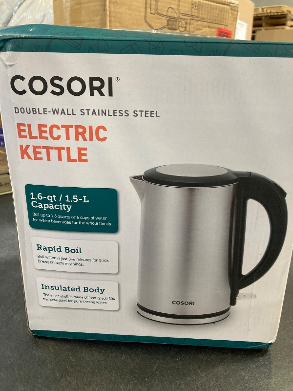 Photo 1 of COSORI Electric Kettle, Cool-Touch Double Wall Stainless Steel Insulated, Automatic Shut Off & Boil-Dry Protection, Durable Tea Kettle Boiler & Heater, 1.5L/1500W, Silver