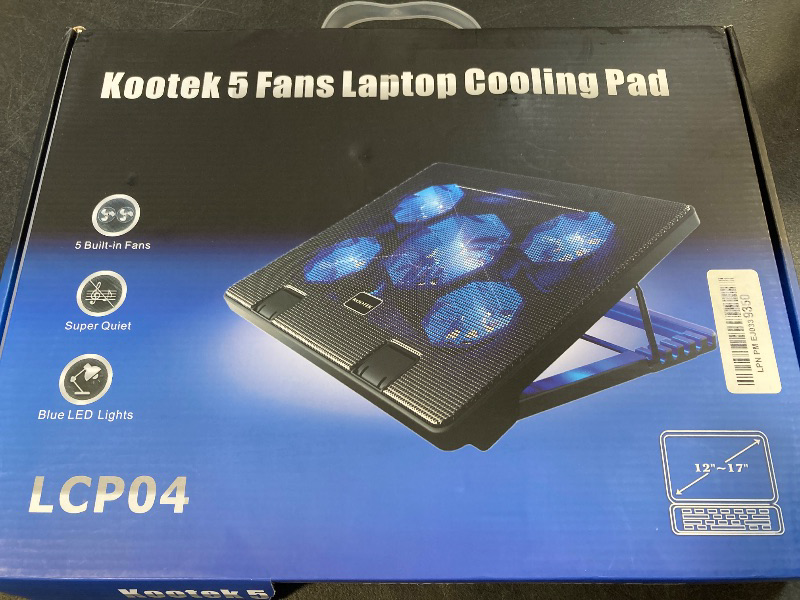 Photo 1 of Kootek Laptop Cooling Pad, Laptop Cooler with 5 Quiet Fans for 12"-17" Computer PC Notebook Gaming Laptop Fan, Height Adjustable Laptop Cooling Stand Laptop Accessories, Blue