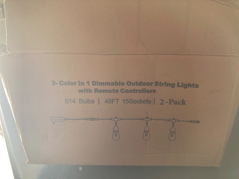Photo 1 of 2-Pack 3 Color Dimmable LED Outdoor String Lights for Patio with Remotes, 96FT Waterproof Hanging Lights with Shatterproof Edison Bulbs for Bistro Backyard-Warm White/Nature White/Daylight White