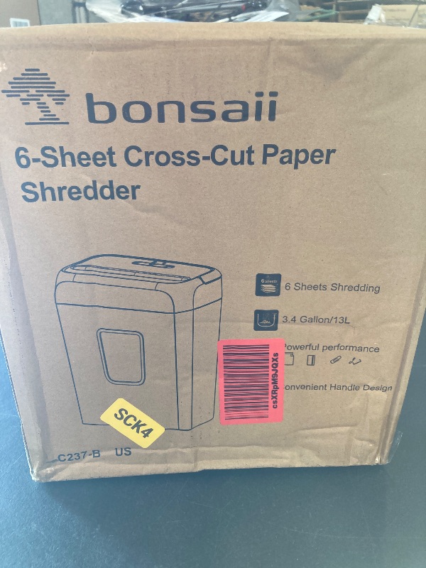 Photo 1 of Bonsaii Paper Shredder for Home Use, 3.4 Gal Wastebasket, 6 Sheet Crosscut Paper Credit Cards, Staples, and Clips Shredder for Home Office Use, Portable Handle Design (C237-B New Version)