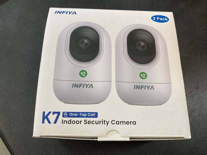 Photo 1 of INFIYA 2K Security Camera Indoor-360 Cameras for Home Security and One-Tap Call, Elderly/Cat/Baby/Nanny, Motion Alert, Intelligent Tracking, 2.4GHz WiFi Only, Work with Alexa/Google Home, K7 2Pack
