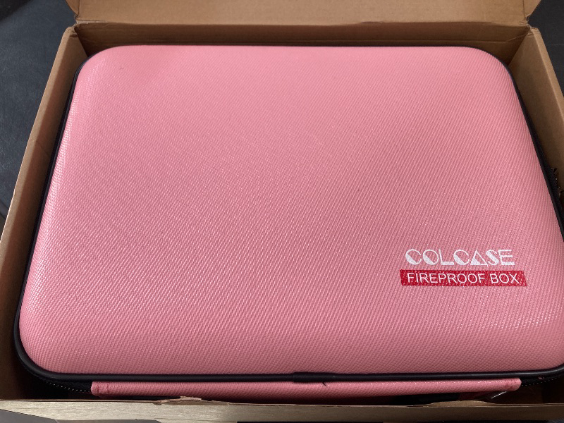 Photo 1 of COLCASE Fireproof Document Organizer, Hard Case Fireproof Document Box with Lock Hard-Shell Design Fireproof Water Resistant Document Box for Important Documents Certificates Laptop Passports Pink