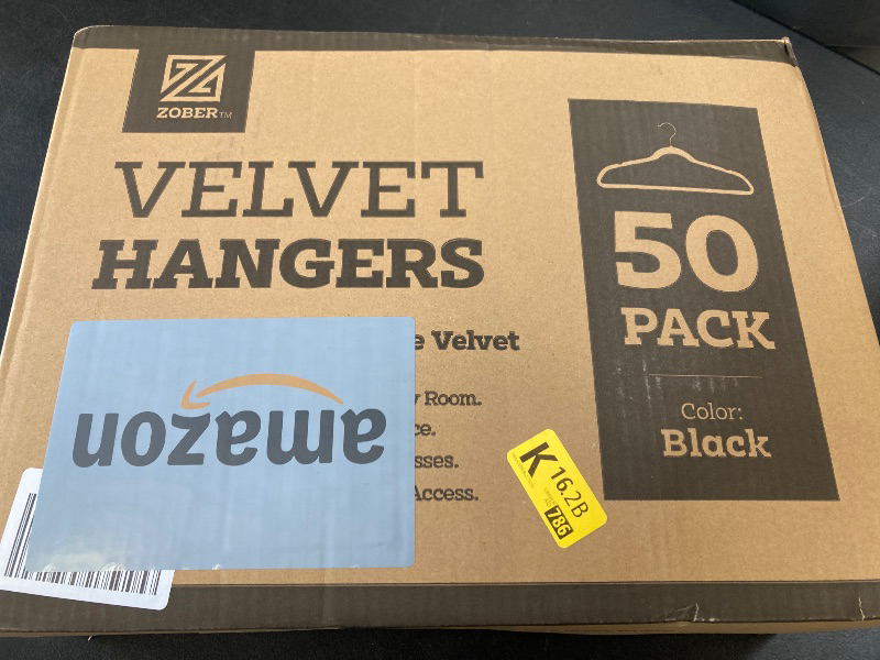 Photo 1 of Zober Velvet Hangers 50 Pack - Black for Coats, Pants & Dress Clothes - Non Slip w/ 360 Degree Swivel, Holds up to 10 lbs - Strong Felt Hangers for Clothing