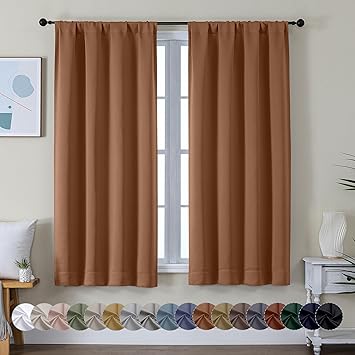 Photo 1 of Simplebrand Ava Stone Blue Blackout Curtains for Bedroom 63 Inch Length 2 Panels, Solid Thermal Insulated Energy Saving Rod Pocket Window Treatment Curtains Blackout Drapes, W40 x L63 Inch, Sun Baked 