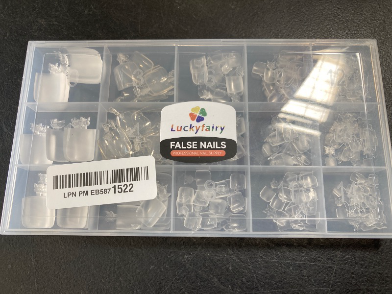 Photo 1 of Square Toe Nail Tips French Tip Style Press On Toenails 360pcs Clear Toe Nails No C Curve Toe Acrylic Tips Full Cover for DIY French Fake Toenails 15 Sizes Self-handle, Lucky fairy