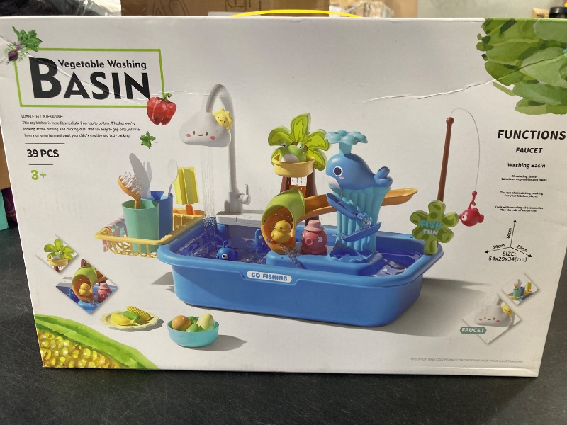 Photo 1 of Crelloci Kitchen Sink with Running Water, Upgraded Electric Faucet, Automatic Water Cycle System, Dishwasher Toy, Kids Fishing Toy, Pretend Role Play Sink for Toddlers Boys Girls