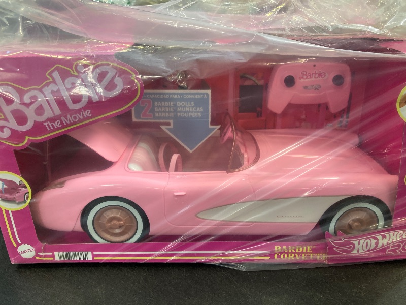 Photo 1 of Barbie Hot Wheels RC Corvette from The Movie, Full-Function Remote-Control Toy Car Holds 2 Dolls