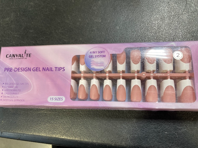 Photo 1 of Canvalite French Tip Press on Nails - 300Pcs Pre-Colored Quick and Easy Press on Nails Long Square Fake Nails with Designs DIY Gel Nail Tips, Pink White
