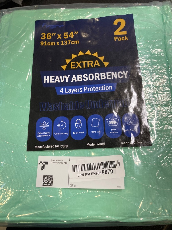 Photo 1 of 2 Pack 36” x 54” Extra Heavy Absorbency Washable Underpads, Waterproof Nursing Pads Incontinence Bed Pads, Reusable Washable Pee Pads for Dogs, Diaper Changing & Adults, Mattress Protector
