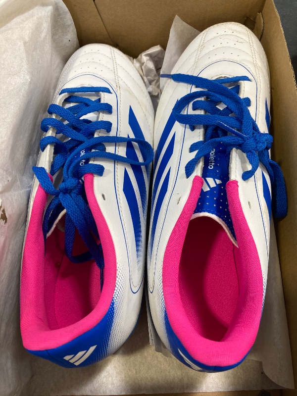 Photo 1 of adidas Unisex Goletto IX Firm Multi Ground Sneaker, White/Bright Royal/Team Shock Pink, 8 US Men