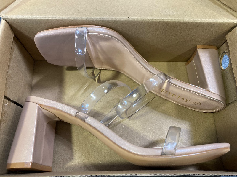 Photo 1 of Avidirk Women's Square Open Toe Heeled Sandals Two Strap Mules Slip On Block Chunky Mid Heels Sandals - size 9 