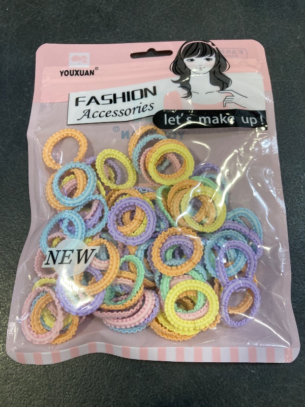 Photo 1 of Youxuan Small Elastic Hair Ties, Soft, Stretchy, and Non-Damage Hair Bands, Multi-Color 100 Pcs Strong, Durable Mini Rubber Bands for Toddlers, Girls and Women