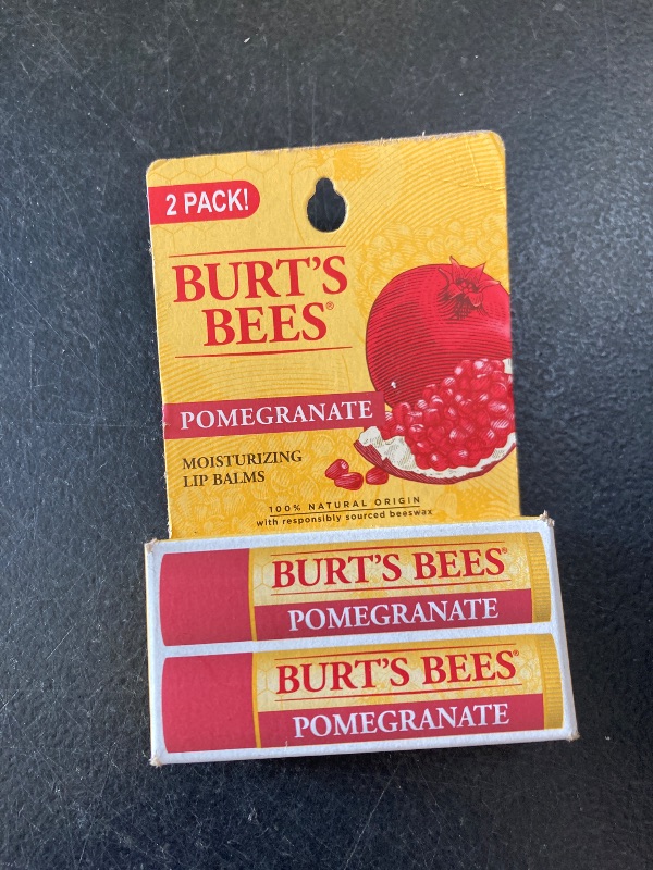 Photo 1 of Burt's Bees Lip Balm - Pomegranate, Lip Moisturizer With Responsibly Sourced Beeswax, Tint-Free, Natural Origin Conditioning Treatment, 2 Tubes, 0.15 oz.