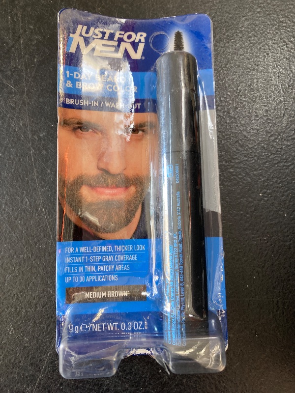 Photo 1 of Just for Men 1-Day Beard & Brow Color, Temporary Color for Beard and Eyebrows, For a Fuller, Well-Defined Look, Up to 30 Applications, Medium Brown