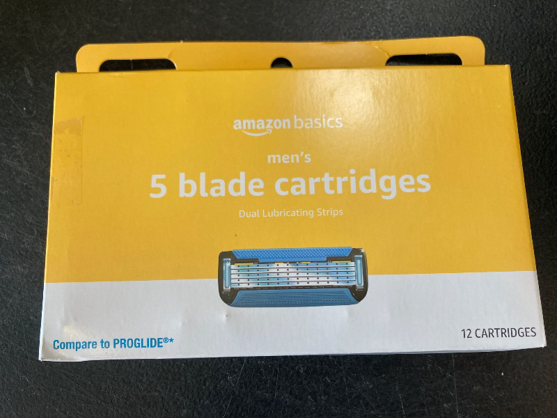 Photo 1 of Amazon Basics 5-Blade Razor Refills for Men with Dual Lubrication, Precision Beard Trimmer, Comfortable Shave, 12-Pack (Fits Amazon Basics Razor Handles only)