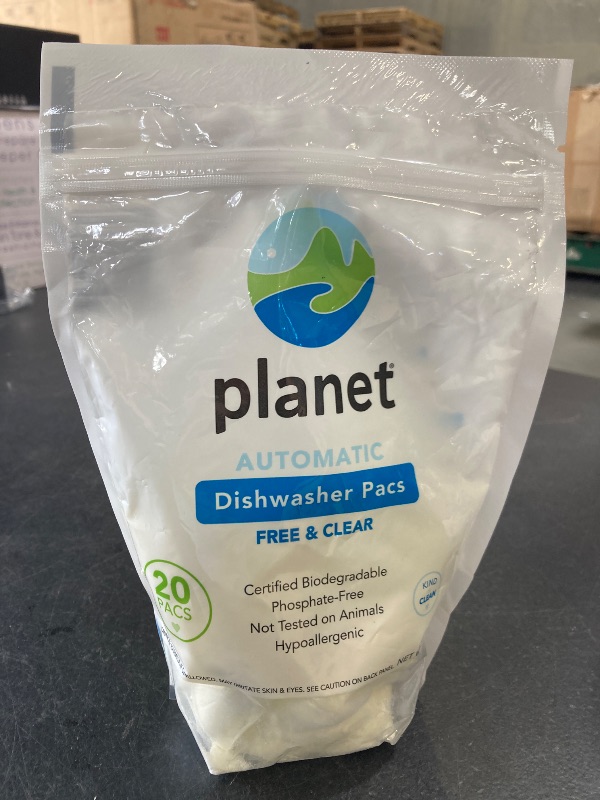 Photo 1 of Planet Dishwasher Pacs, Free & Clear, Automatic - 20 pacs, 12.7 oz