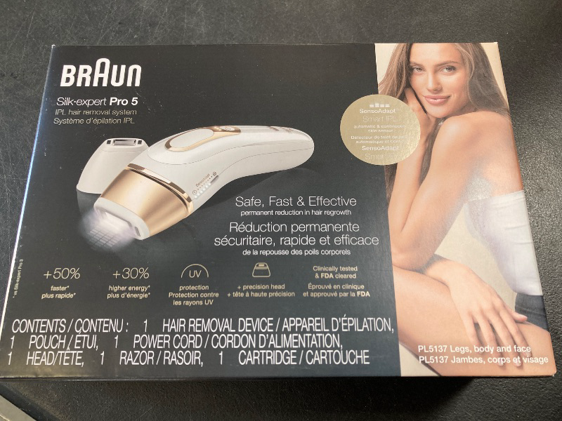 Photo 1 of Braun IPL at Home Laser Hair Removal for Women and Men, Silk Expert Pro 5 PL5137 with Venus Swirl Razor, Permanent Visible Hair Reduction in Hair Regrowth for Body & Face, Corded, PL5137