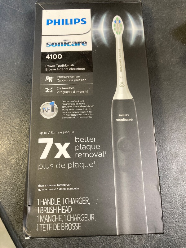 Photo 1 of Philips Sonicare 4100 Rechargeable Electric Toothbrush, with Pressure Sensor, 2 Intensity Settings, SmarTimer and QuadPacer, 14-Day Battery Life, Black, Model HX3681/24
