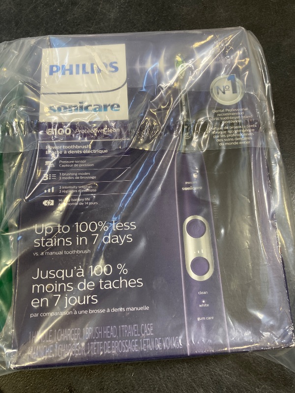 Photo 1 of Philips Sonicare ProtectiveClean 6100 Rechargeable Electric Toothbrush, with Pressure Sensor, 3 Cleaning Modes, SmarTimer and QuadPacer, 14-Day Battery Life, Travel Case, Deep Purple, Model HX6471/03