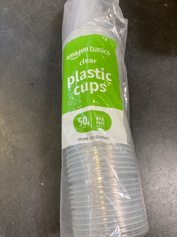 Photo 1 of Amazon Basics Disposable Clear Plastic Cups, 16oz, 50 Count