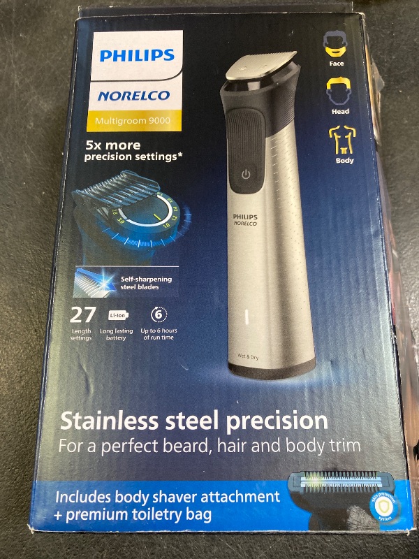 Photo 1 of Norelco Philips Multigroom 9000 Series, All-in-One Trimmer, Beard Trimmer and Hair Clipper, 23-Piece Men's Grooming Kit for Beard, Body, Face, Nose, Ear and Intimate Areas, MG9520/50