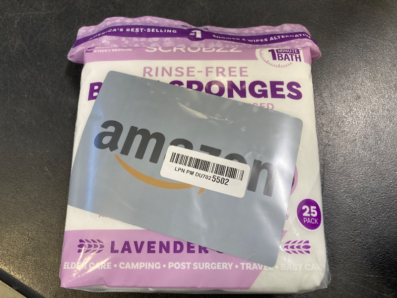 Photo 1 of Scrubzz Disposable No Rinse Bathing Wipes - 25 Pack - All-in-1 Single Use Shower Wipes, Simply Dampen, Lather, and Dry Without Shampoo or Rinsing (Lavender, 1-Pack)