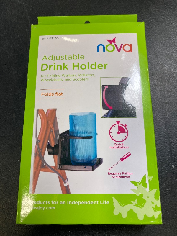 Photo 1 of NOVA Cup Holder for Walker, Rollator, Transport Chair, Wheelchairs – Universal Fit on Round Tube Only, Adjustable & Foldable Drink Holder
