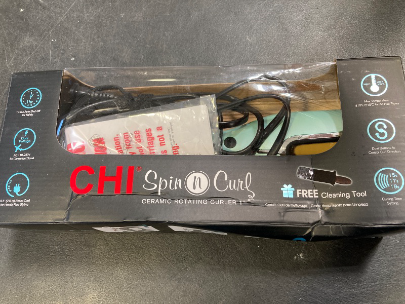 Photo 1 of CHI Spin N Curl, Curling Iron For Healthy & Shiny Effortless Curls & Waves, Provides Preset Temperature Settings For Each Hair Texture, Mint Green