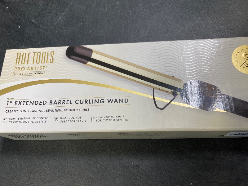 Photo 1 of HOT TOOLS 24K Gold Extended Barrel 1" Curling Wand for Bouncy Curls | No Clamp for Quick and Easy Styling, Fan-Favorite 24K Gold Technology for Long-Lasting Results