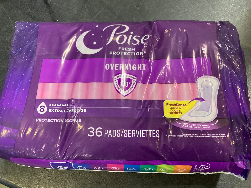 Photo 1 of Poise Overnight Incontinence & Postpartum Pads for Bladder Leaks, 8 Drop Extra Coverage, 36 Count
