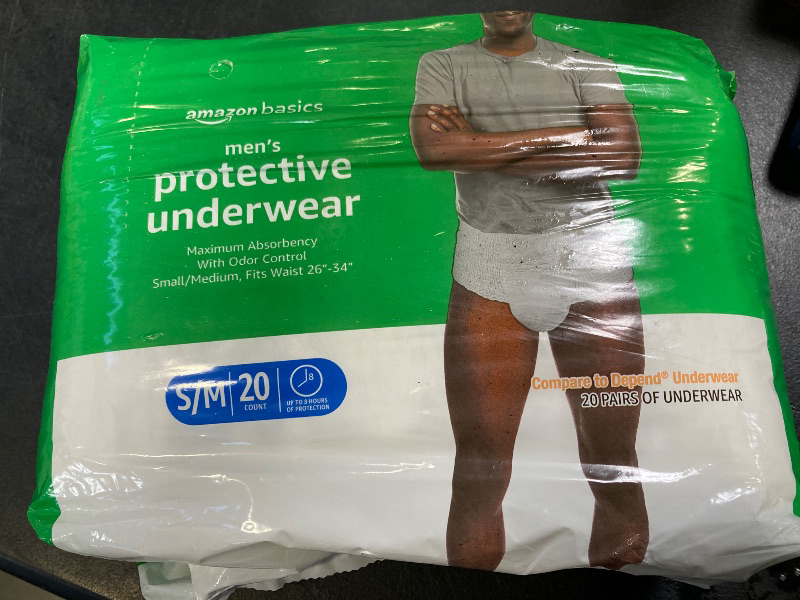 Photo 1 of Amazon Basics Incontinence Underwear for Men, Maximum Absorbency, Small/Medium, 20 Count (1 Pack)