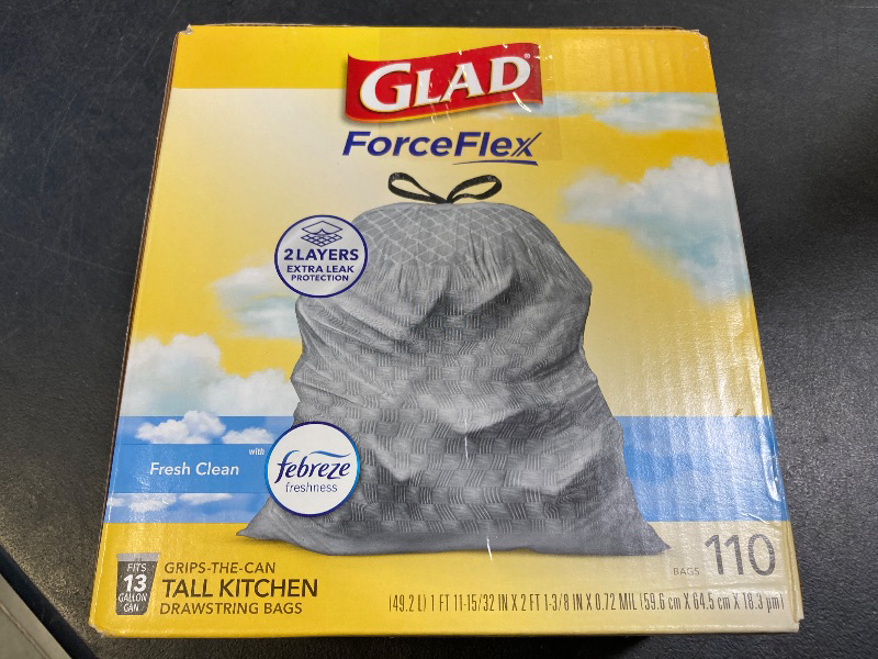 Photo 1 of Glad Tall Kitchen Drawstring Trash Bags - Odorshield 13 Gallon White Trash Bag, Febreze Fresh Clean, 110 Count