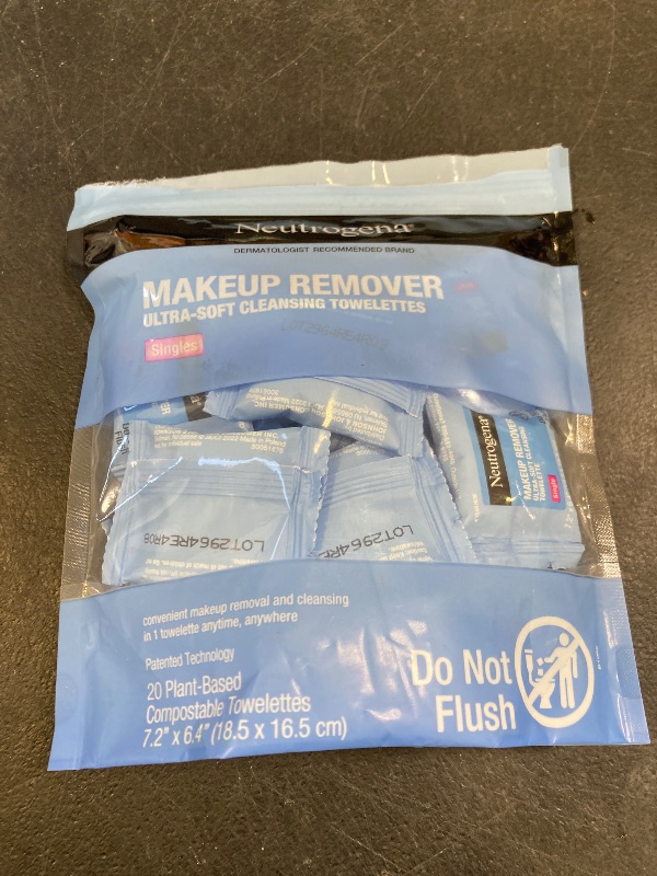 Photo 1 of Neutrogena Makeup Remover Wipes Singles, Individually Wrapped Face Wipes, Daily Facial Cleanser Towelettes, Gently Removes Oil & Makeup, Alcohol-Free Makeup Wipes, 20 ct