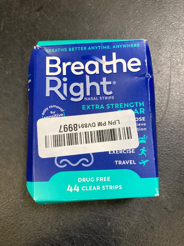 Photo 1 of Breathe Right Nasal Strips | Extra Strength | Clear | For Sensitive Skin I Drug-Free Snoring Solution & Nasal Congestion Relief Caused by Colds & Allergies | 44 Count (Packaging May Vary)