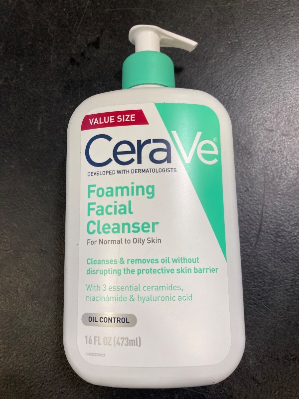 Photo 1 of CeraVe Foaming Facial Cleanser, Daily Face Wash for Oily Skin, Hyaluronic Acid + Ceramides + Niacinamide, Fragrance Free & Paraben Free, Non-Drying Oil Control Face Wash, 16 Fluid Ounces