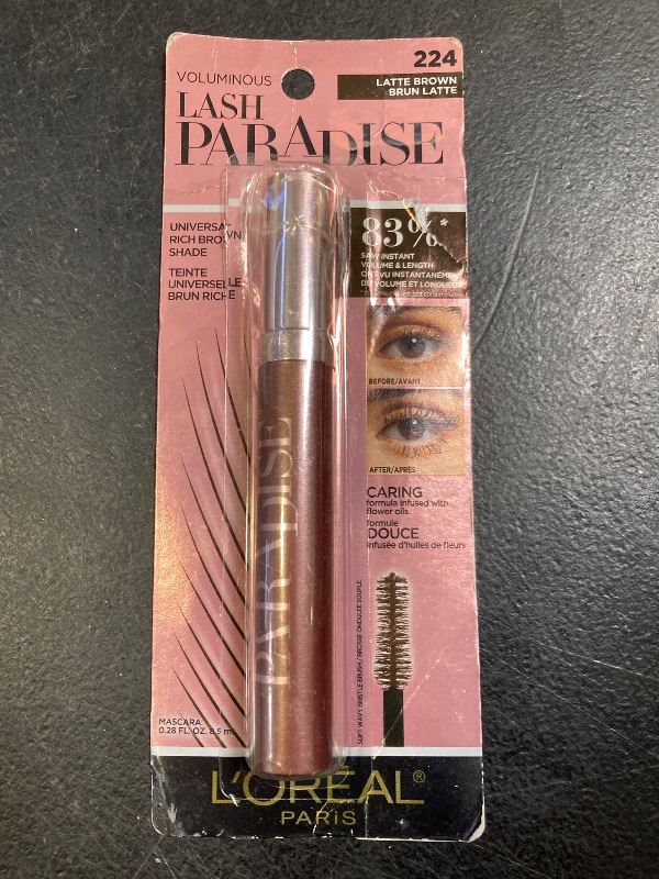 Photo 1 of L'Oreal Paris Makeup Voluminous Lash Paradise Mascara, Voluptuous Volume, Intense Length, Feathery Soft Full Lashes, No Flaking, Smudging or Clumping, Latte Brown, 0.28 Fl Oz