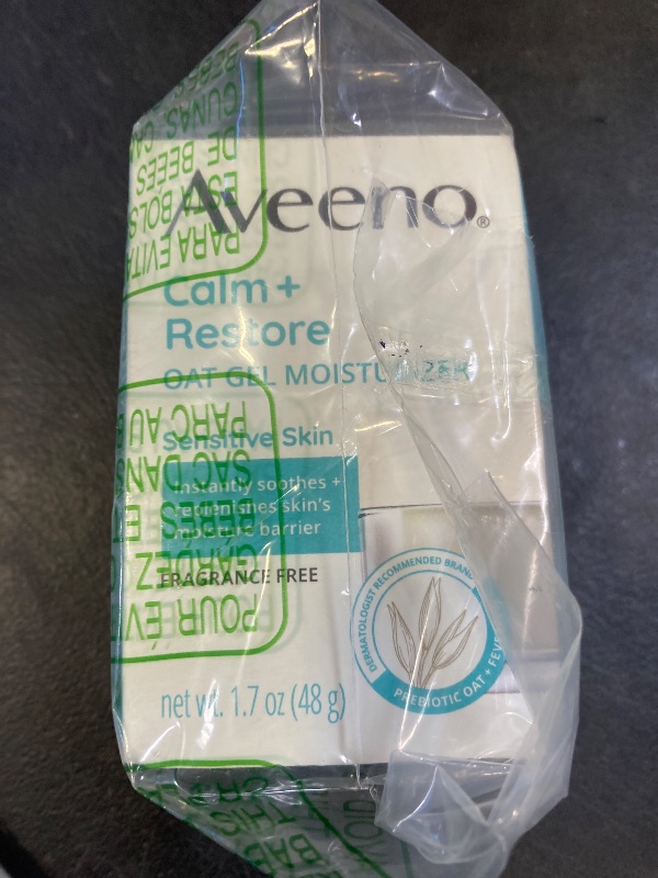 Photo 1 of Aveeno Calm + Restore Oat Gel Facial Moisturizer for Sensitive Skin, Fast-Absorbing, Soothing Lightweight Gel Cream with Prebiotic Oat & Feverfew, Fragrance-Free & Hypoallergenic, 1.7 oz