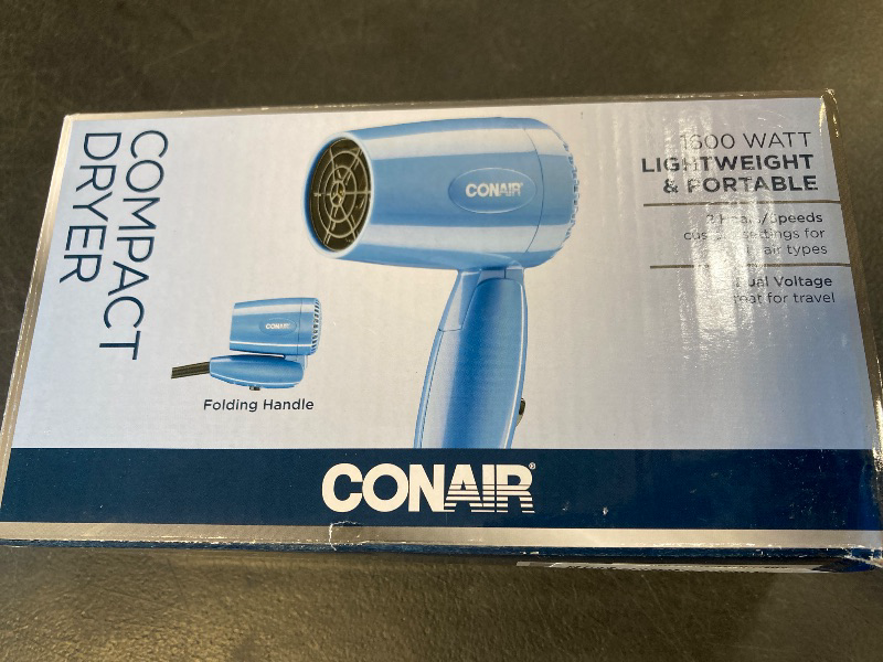 Photo 1 of Conair Travel Hair Dryer with Dual Voltage, 1600W Compact Hair Dryer with Folding Handle, Travel Blow Dryer