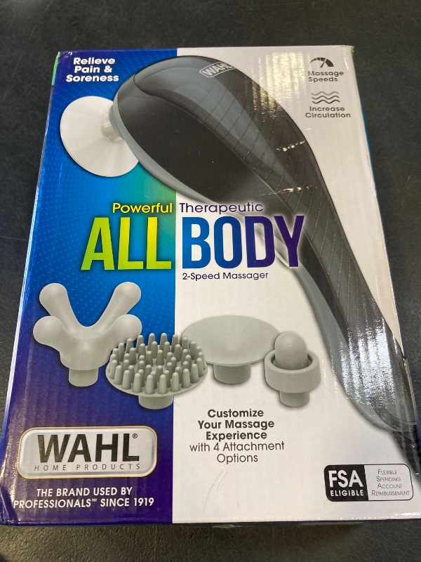 Photo 1 of Wahl All Body Corded Light Soothing Vibratory Massager with 4 Attachment Heads - Gentle Relief - Massage Tools for Back, Foot, Neck, and Leg Massage – FSA Eligible - Model 4120-600