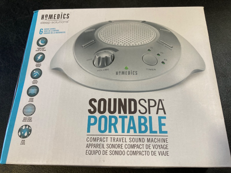 Photo 1 of Homedics SoundSleep White Noise Sound Machine, Silver, Small Travel Sound Machine with 6 Relaxing Nature Sounds, Portable Sound Therapy for Home, Office, Nursery, Auto-Off Timer, by Homedics