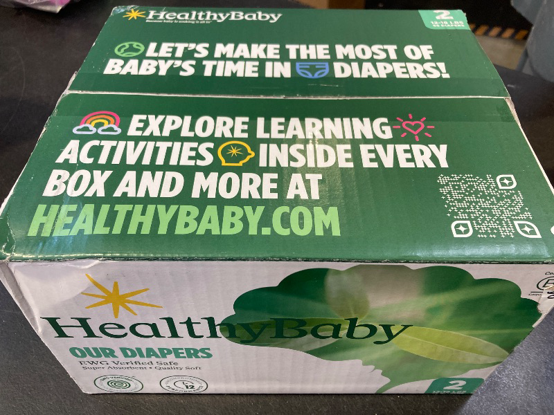 Photo 1 of HealthyBaby Our Diapers | EWG Verified Safe & Plant-Based Diapers | Leak Protection | Soft Organic Cotton Shell | Chlorine-Free Diaper for Sensitive Skin | Size 2 (12-18 lbs) 66 Count