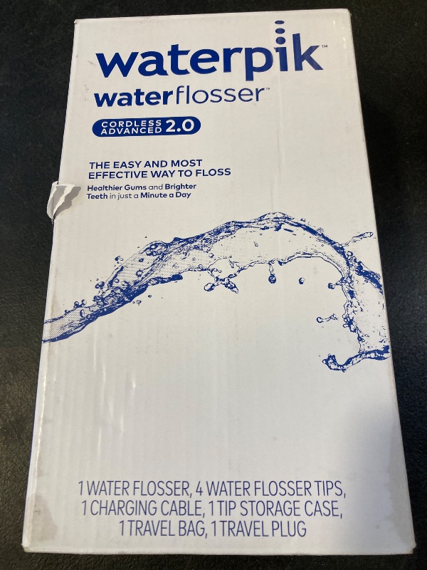 Photo 1 of Waterpik Cordless Advanced 2.0 Water Flosser For Teeth, Gums, Braces, Dental Care With Travel Bag and 4 Tips, ADA Accepted, Rechargeable, Portable, and Waterproof, White WP-580, Packaging May Vary