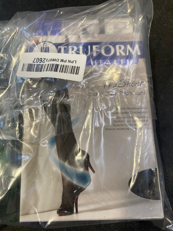 Photo 1 of Truform Sheer Compression Stockings, 20-30 mmHg, Women's Thigh High Length, 30 Denier, Black, Small